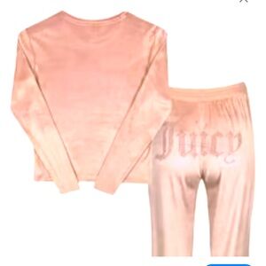 Juicy Couture Women’s Velvet Fleece Long Sleeve Shirt and Pants Pajama Set L